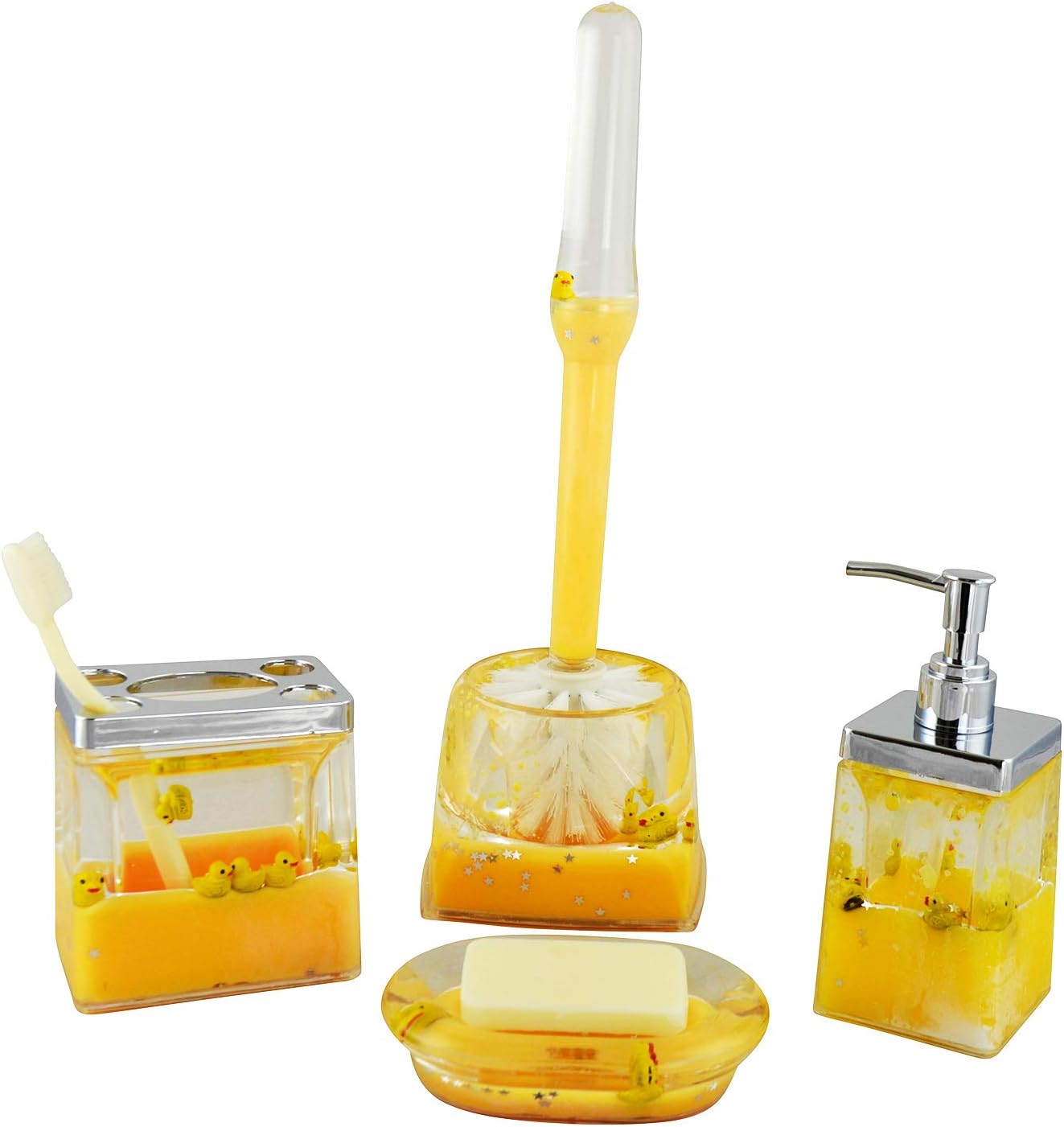 (D) 5piece Bathroom Set with Soap Dispenser (Yellow