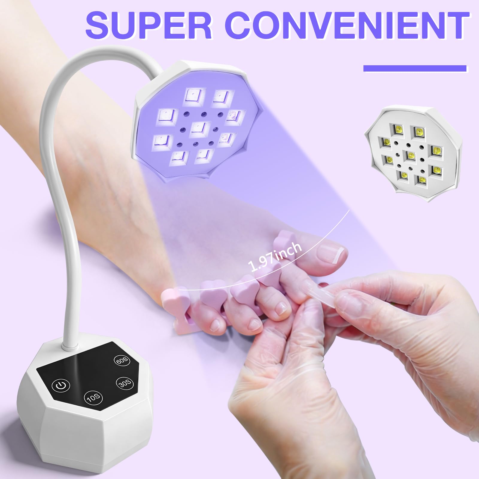 Lampada UV LED per Unghie Weiße Lotus - Sensore Intelligente 48W 365+395nm, Ricaricabile 1500mAh, Collo d'Oca Flessibile, Garanzia 365 Giorni