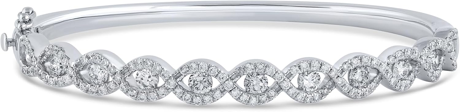 Lab Grown Diamond Bangle Bracelet for Women | 1-3 Carat White Gold Plated 925 Sterling Silver Bracelet | Ideal Fine Jewelry for Women
