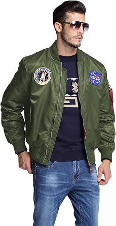 CORIRESHA Mens NASA Embroidery Badge Slim Fit Bomber Jackets Zipper Windbreaker