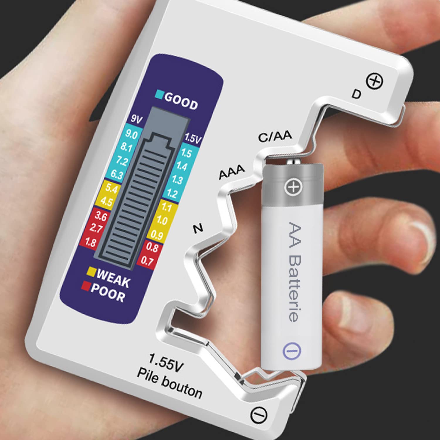 Treki Universel Testeur de Piles Numérique Digital pour AA AAA C D N 9V 1.5V Piles Bouton
