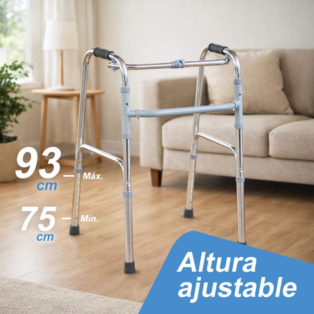 ALMA Andador para Ancianos Plegable de Aluminio, Andador Articulado Ortopédico, Ligero y Ajustable en Altura, Sin Ruedas, con Empuñaduras Anatómicas, Marcha Asistida para Adultos y Personas Mayores