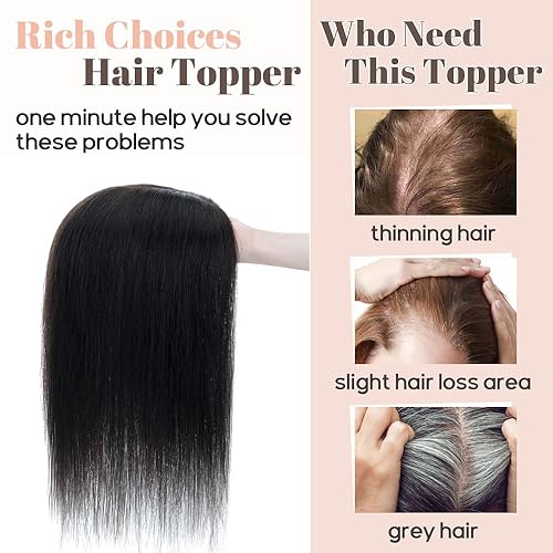 Miniatura 4 de Rich Choices Toppers de cabello humano real para mujer, sin flequillo, base de seda, clip, extensiones Remy para mujeres con cabello delgado, 14