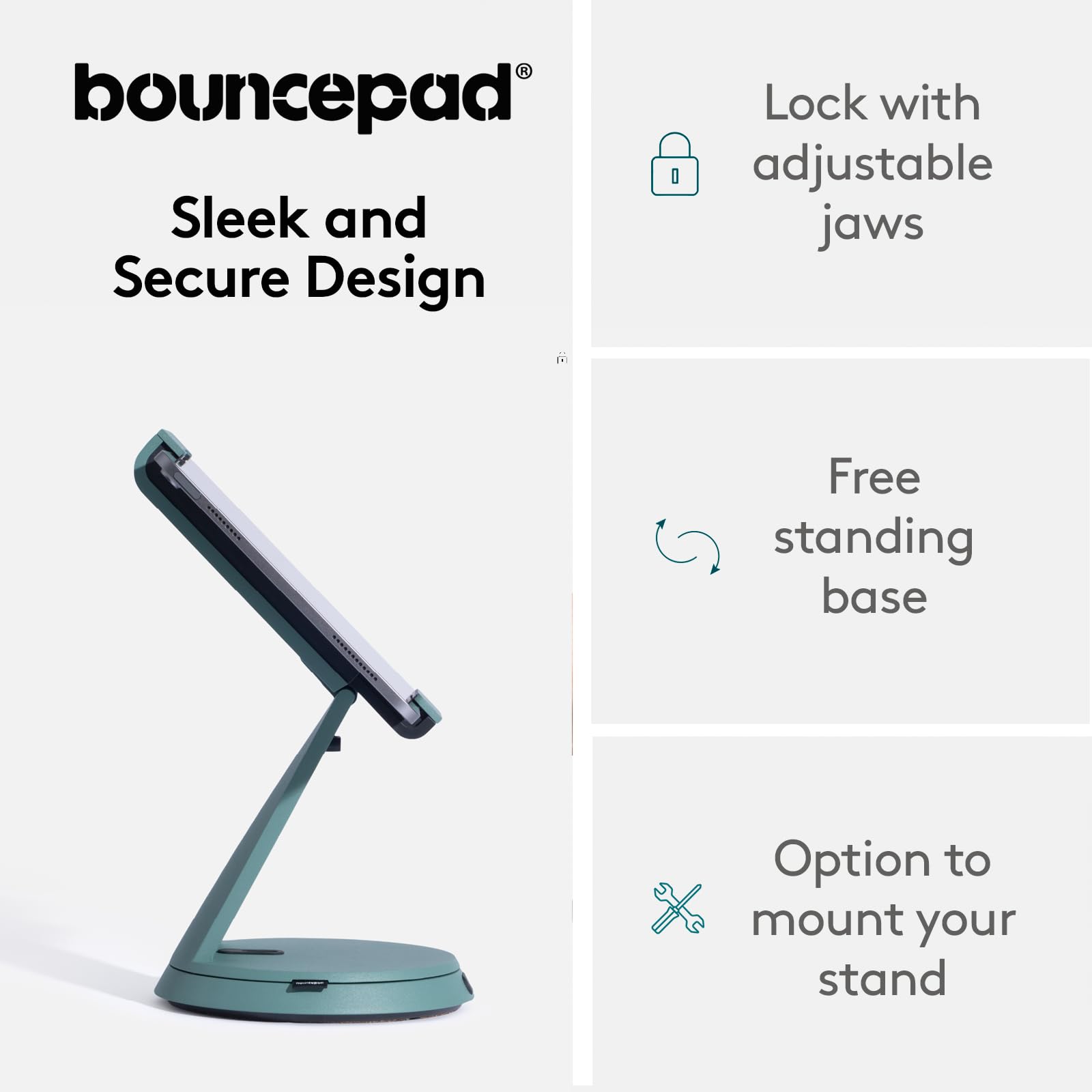 Bouncepad Eddy Supporto POS per tablet e iPad, compatibile con la maggior parte dei tablet da 7 a 33 cm, supporto per iPad in alluminio resistente, supporto da tavolo per iPad, supporto per tablet