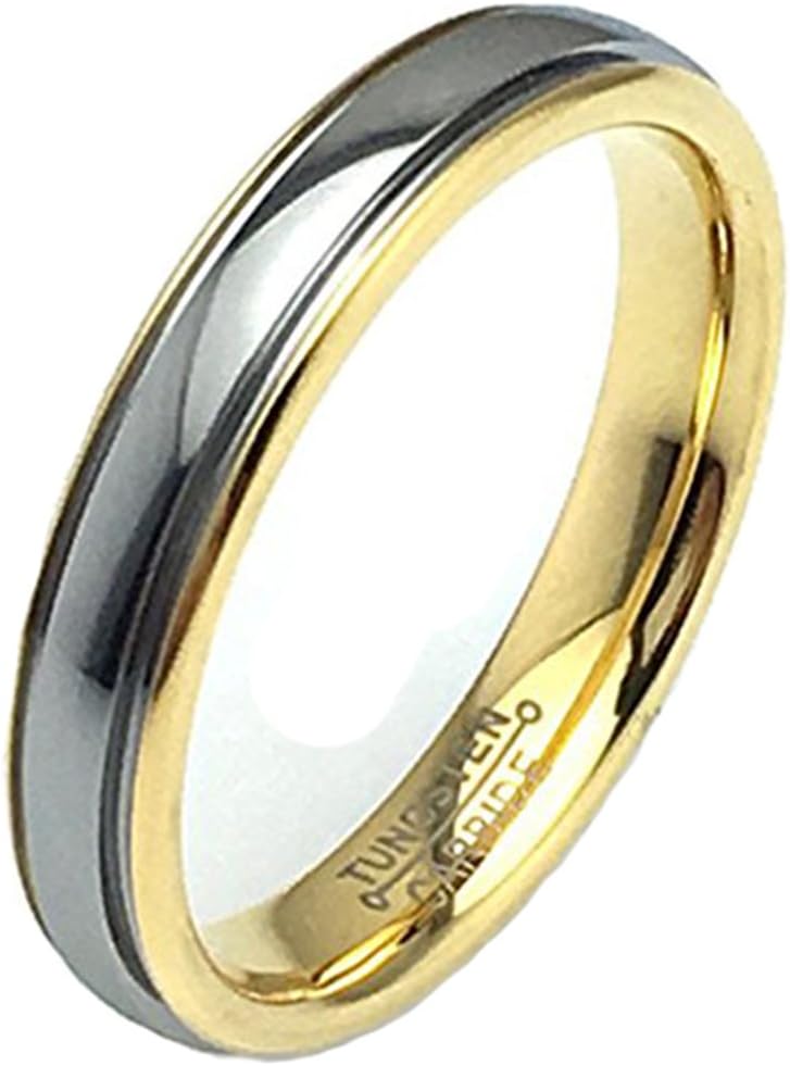 4mm Silver Gold Tungsten Carbide Ring 2 Tone Fashion Women Men Engagement Wedding Band Highly Polished