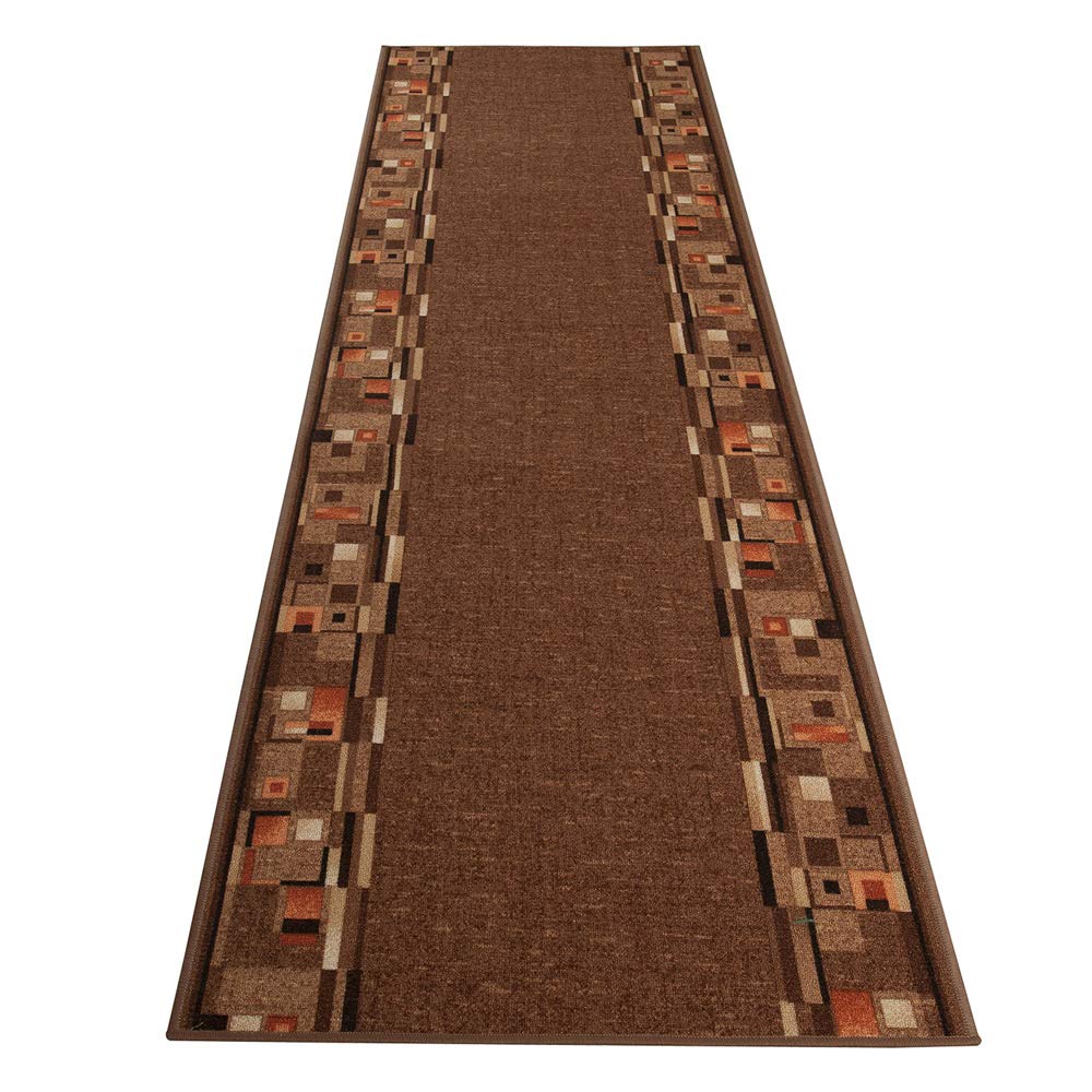 Tapiso Antypoślizgowy dywan chodnik antypoślizgowy most sprzedawany na metry nowoczesny brązowy pomarańczowy kwadratowy figury design korytarz kuchnia salon 67 x 220 cm