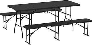 Outsunny Folding Picnic Table and Bench Set, Rattan Effect P