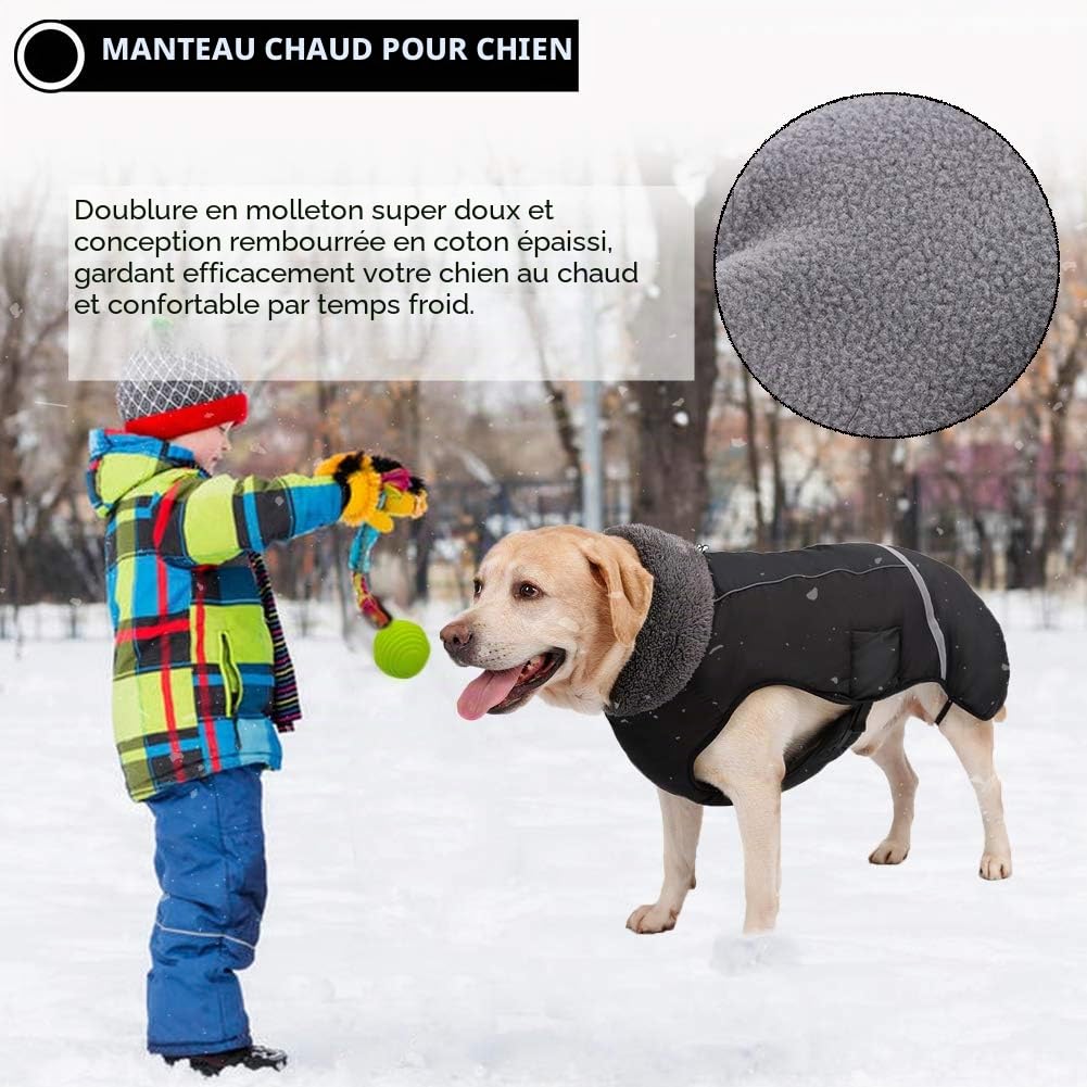 Manteau Chaud pour Chien - Réfléchissant - Imperméable - Coupe-Vent - Col roulé - Doublure en Polaire épaisse - Vêtement pour Animaux de Compagnie - Gilet réglable pour Toutes Les Tailles de Chien -