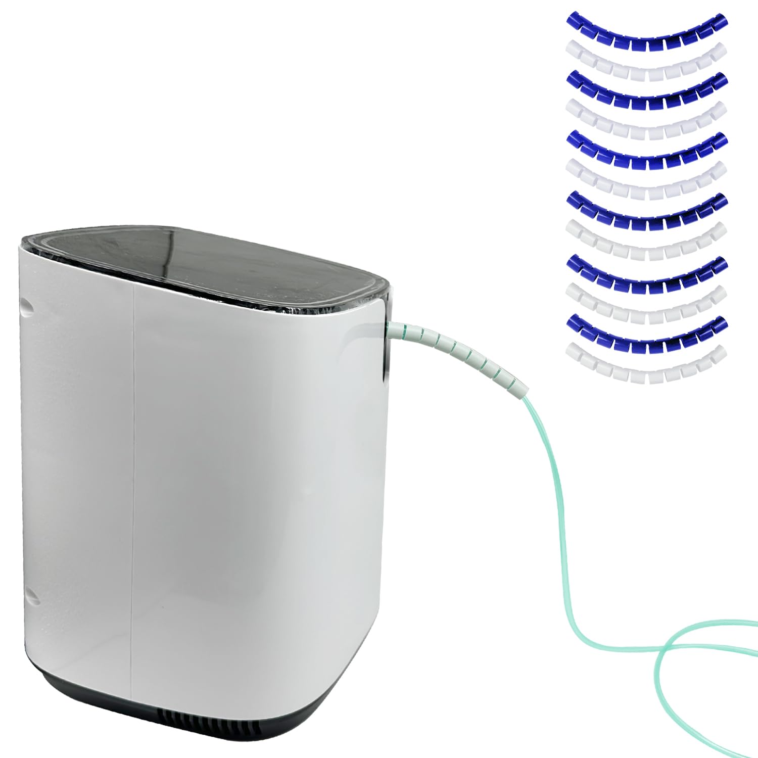 Okueejur 12 Pack Oxygen Tubing Support Crimp Straightener for Portable Oxygen Concentrator Oxygen Hose Oxygen Tubes Nasal Cannula (Blue+White)