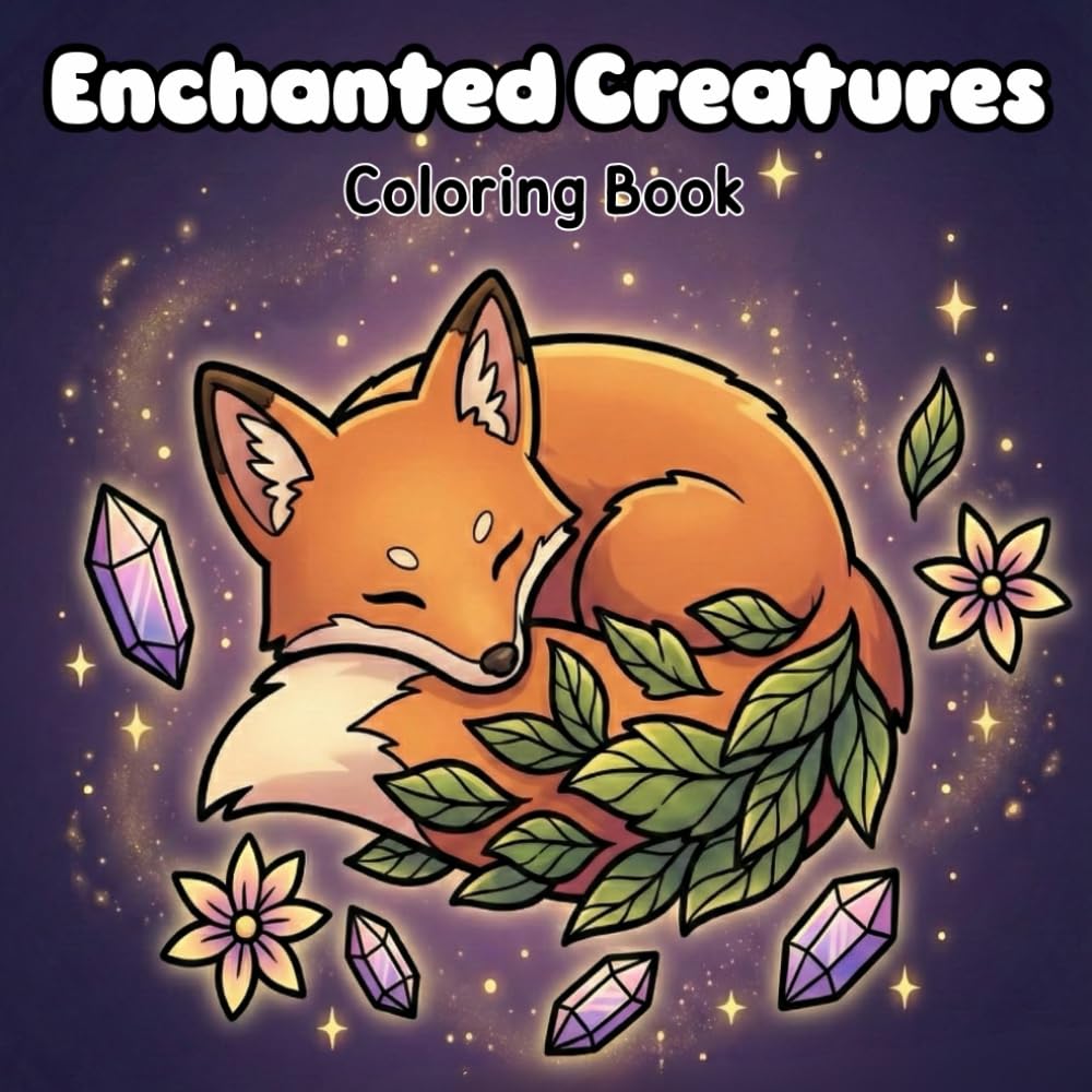Enchanted Creatures Coloring Book: Cute magical creatures in simple enchanted settings with soft backgrounds and charming details designed for ... and fun coloring for kids, teens, and adults.