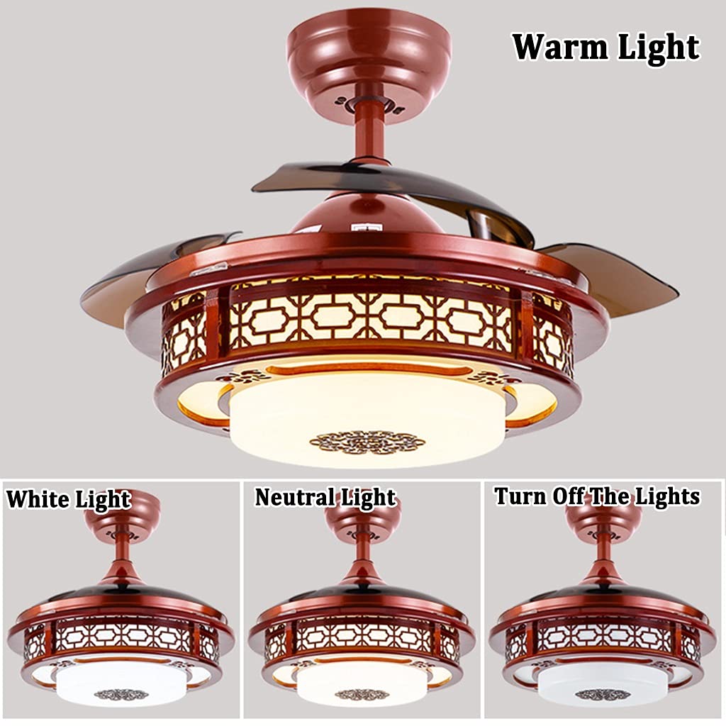 Fandelier Dimmerabile da 42 Pollici, Ventilatori da Soffitto a Scomparsa Luce, Telecomando, 6 velocità, 3 Colori, 3 Lame ABS Retrattili, per Soggiorno Sala da Pranzo (Color : STYLE2)