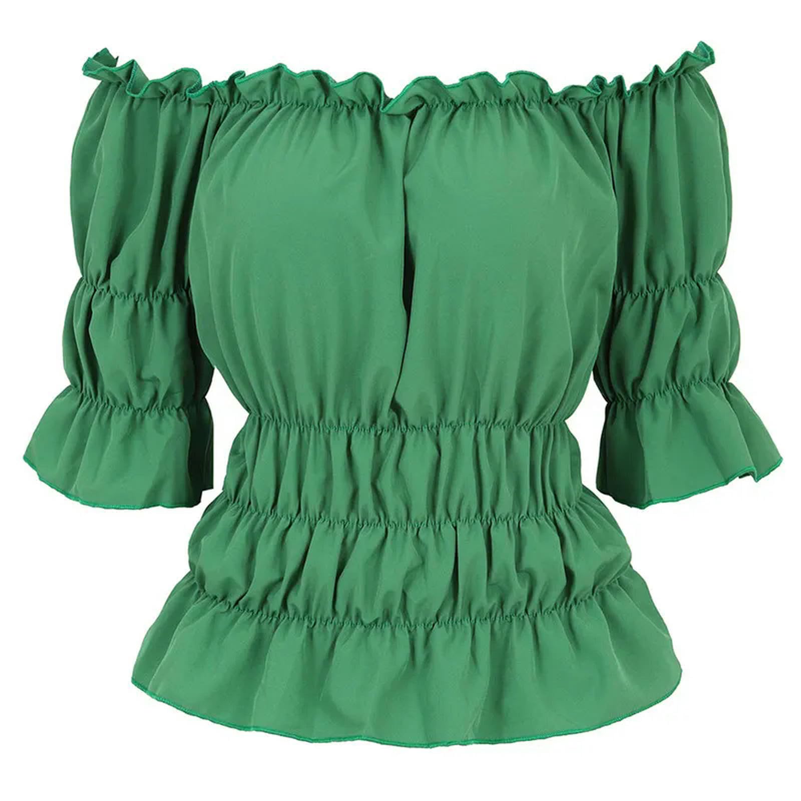 Damen Renaissance-Bluse, schulterfrei, Kurze Ärmel, schmale Passform, mittelalterliche Mode, Piratenbluse, Hemd, Cosplay-Kostüm, Übergröße, Marineblau, S