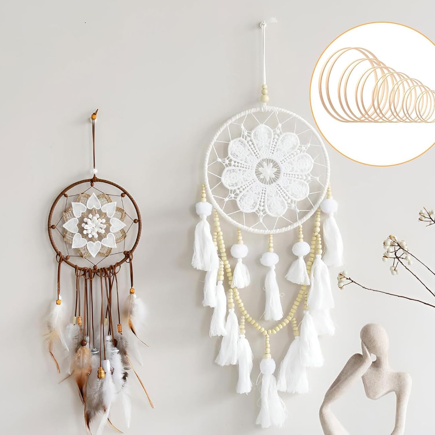 Bhina 24 Pezzi Anelli a Cerchio in Legno di Bambù, Floreali di Corona in Bambu, Dream Catcher Cerchio Rotondo in Legno, per Bricolage,Macramè,Ghirlande Nuziali,Artigianato da Appendere,8Misure,8-26cm