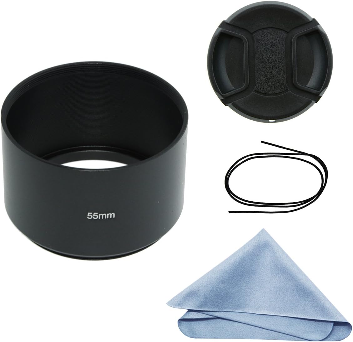 SIOTI Camera Long Focus Metal Lens Hood with Cleaning Cloth and Lens Cap Compatible with Leica/Fuji/Nikon/Canon/Samsung Standard Thread Lens