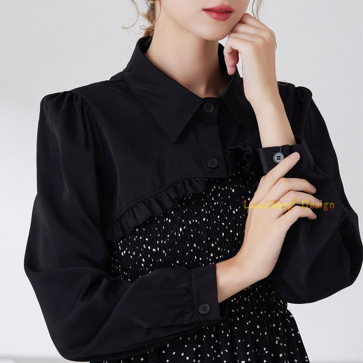 LoudSung Fake Collar Detachable Half Shirt Blouse False Collar Long Sleeve Party Dresses Crop Top for Women Girls image 2