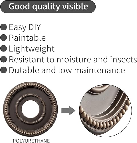 Miniatura 6 de EIFHYT Paquete de 2 medallones de techo moldeados de poliuretano para lámparas y ventiladores de techo, 12-716 pulgadas de diámetro exterior x 4