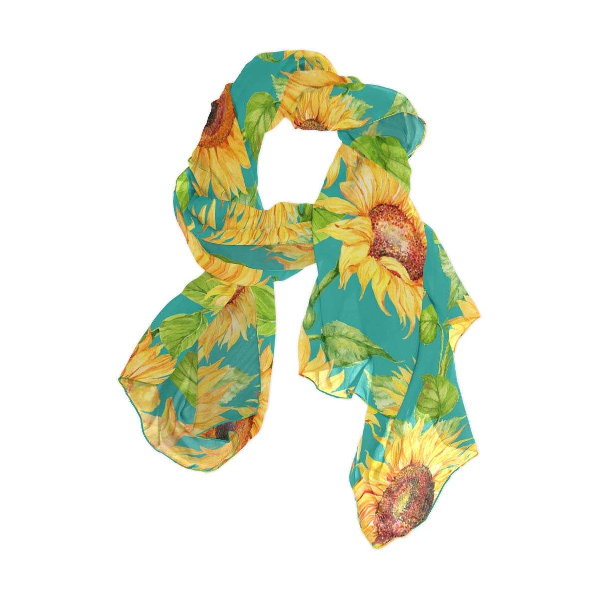 Linomo Women's Multicoloured Chiffon Silk Large Scarf Vintage Sunflower Pattern Long Shawl Wrap Silk Like Scarf