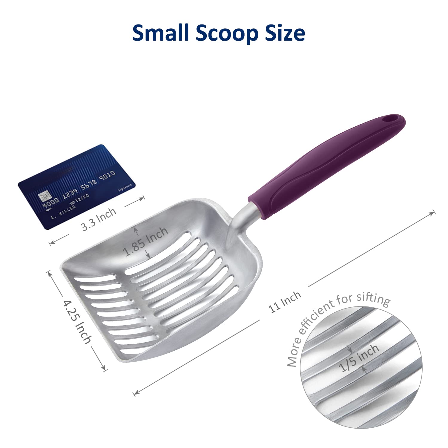 WePet Cat Litter Scoop, Aluminum Alloy Sifter, Kitty Metal Scooper, Deep Shovel, Long Handle, Poop Sifting - Image 2