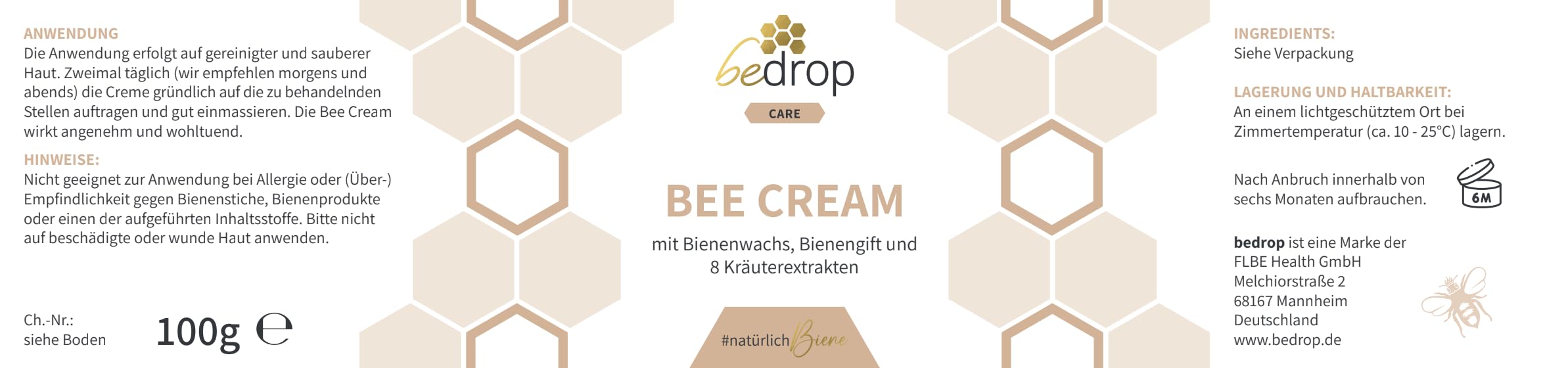 bedrop Wohlfühlset | Bee Cream (Bienengiftsalbe) 100g + Gelée Royale Kapseln 60 Kapseln, reich an Biotin, Folsäure & mehr