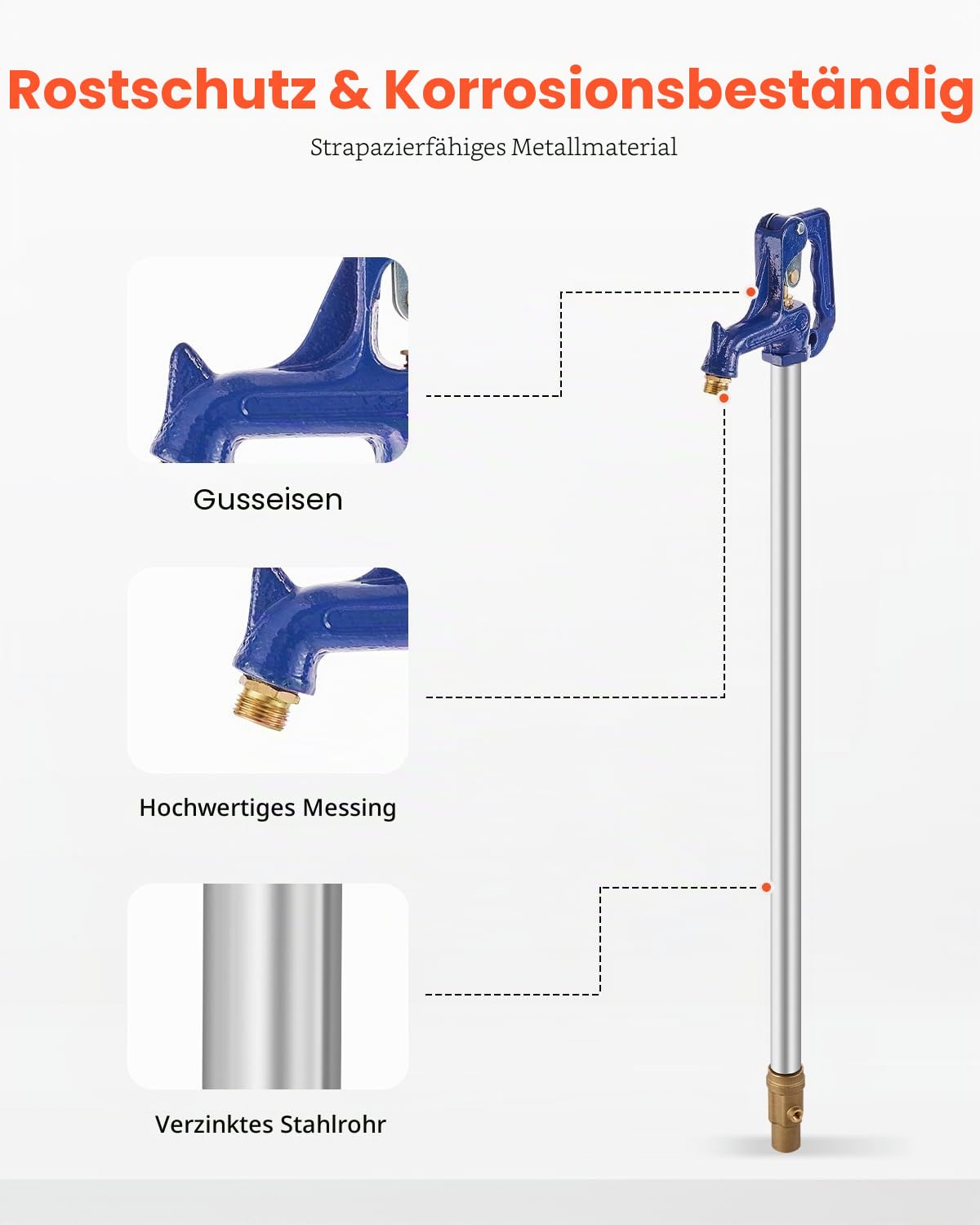 VEVOR Frostsicherer Gartenhydrant, 1,6 m Langer Außenwasserhahn mit 91,5 cm Eingrabungstiefe, G 3/4 Zoll Rohranschluss & G 3/4 Zoll Schlauchkupplung, für Bewässerung von Hof, Garten & Bauernhof