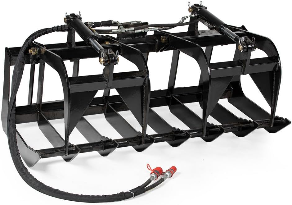 Titan Attachments 60" Economy Series Root Grapple Bucket Attachment, Universal SSQA Connection, Twin 3,000 PSI Cylinder with Cylinder Guard, Back Stoppers, 3/8" Thick Steel Frame