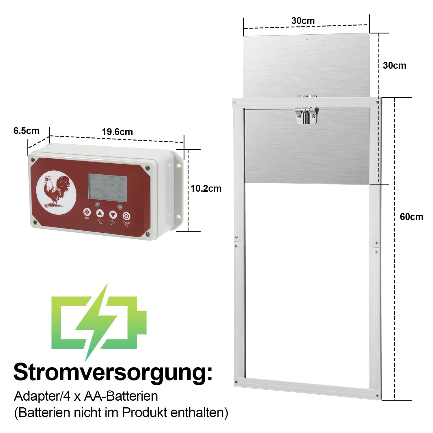 Daromigo Klapa kury czujnik światła timer LCD 30 x 30 cm IP44