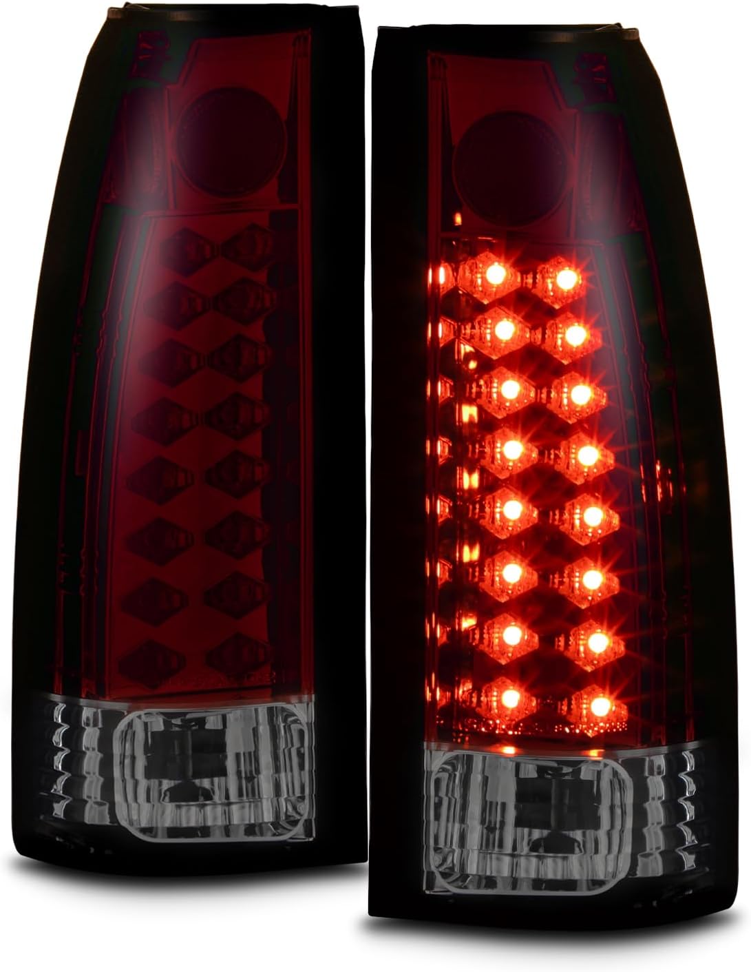 AKKON - For 88-98 Chevy C/K Series Pickup Truck GMC Sierra Rear Red Smoke LED Tail Lights Brake Lamps Pair