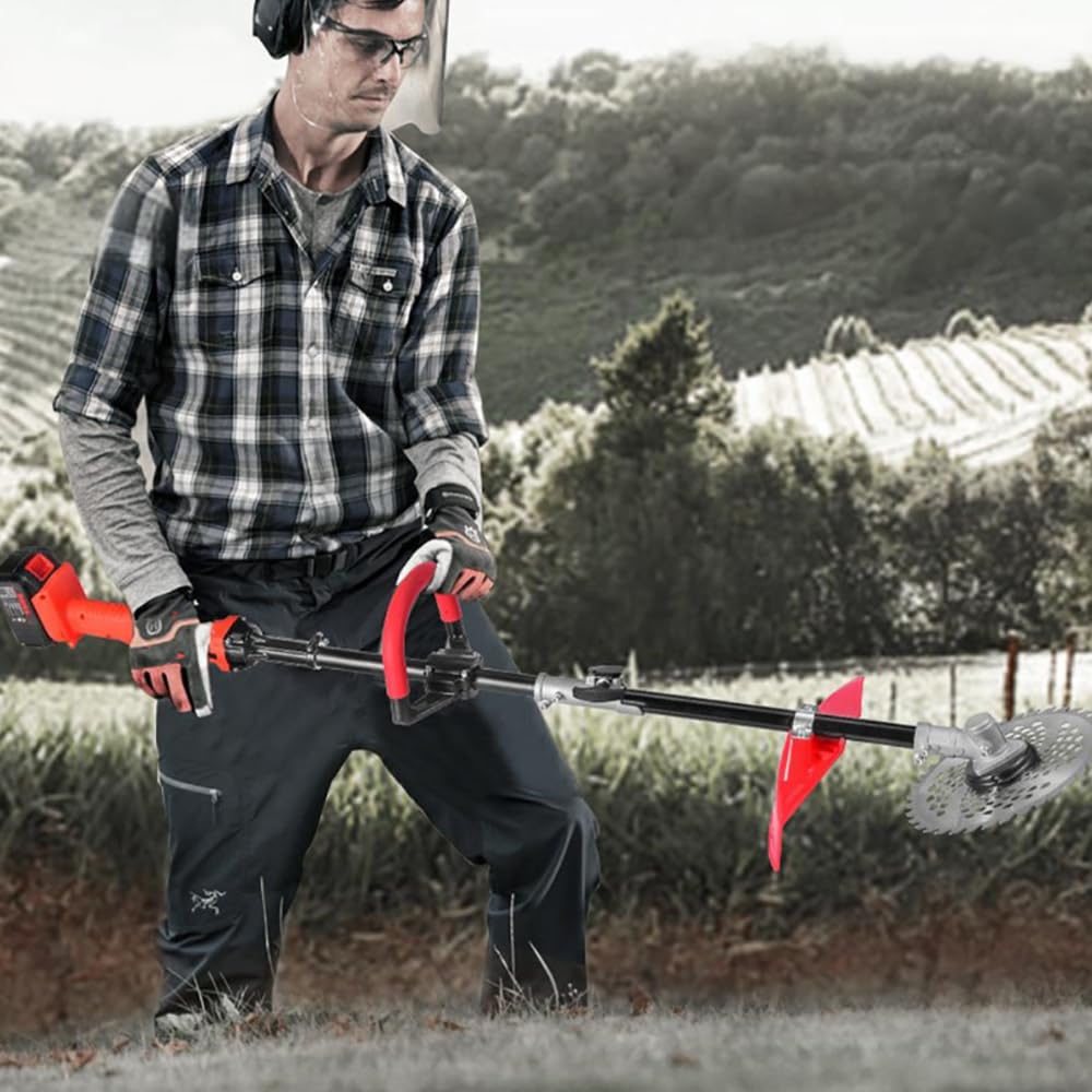 Desbrozadora Inalámbrica, Herbicida Eléctrica con 2 Cuchillas, Cortadora De Césped Portátil De 700 W, Cortadora De Malezas con Batería De 25000 MAh, para Poda De Arbustos De Jardín De Césped
