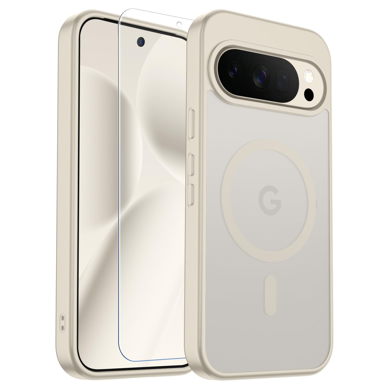 SUPFINE Magnetic for Google Pixel 10 Pro XL Case with Screen Protector, (Built-in Magnets) ((Military Grade Drop Protection) Slim Translucent Shockproof Phone Case,Stone
