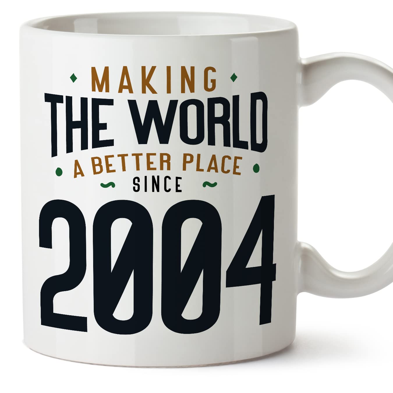 MUGFFINS 2004 Birthday Mug - in English - Making the World a Better Place - Funny Anniversary Present - 11 oz