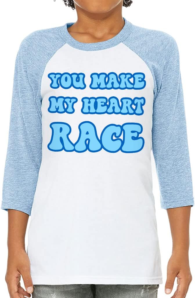 You Make My Heart Race Kids' Baseball T-Shirt - Unique 3/4 Sleeve T-Shirt - Colorful Baseball Tee