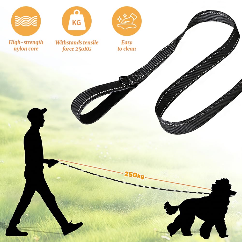Correa Perro Adiestramiento, 5M/10M/18M Cuerda Larga Grande, Nylon Suave Correas Reflectante con Gomas para Perros Grande y Pequeño, para Entrenar, Acampar, Pasear- Negro — view 6
