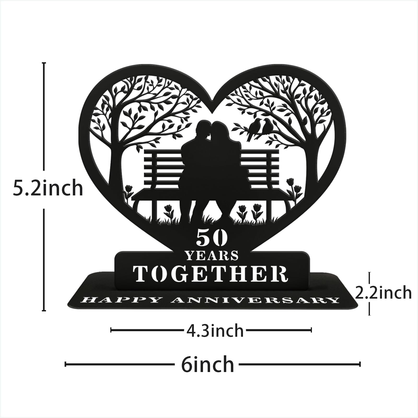 Golden Anniversary Wedding Gifts for Couple, 50th Wedding Metal Tabletop Decor with Engraved Heart, Timeless Home Keepsake for Parents,Couple,Friends
