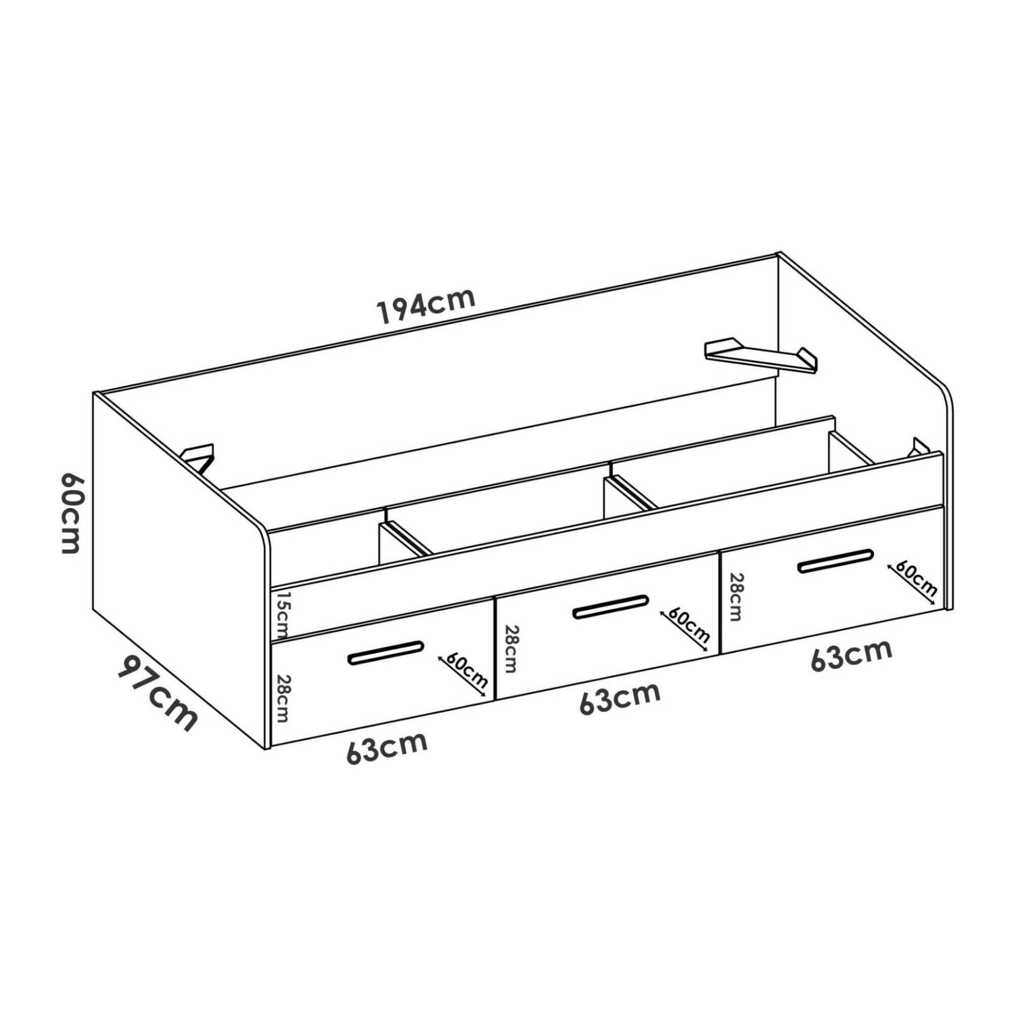 Dmora Letto per Bambini Adamello 97x194.3 cm Bianco Contenitore Dimensione Materasso 90x190 cm, Lettino Singolo