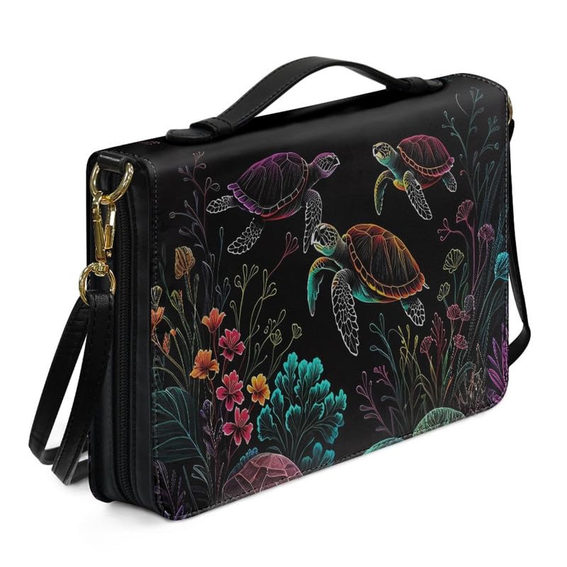 Kuiaobaty Ocean Animal Turtle Print Bible Cover Handle Bible Book Case for Women, Retro Sea Turtles Medium Bible Totes Bags with Pen Phone Slots — image 1