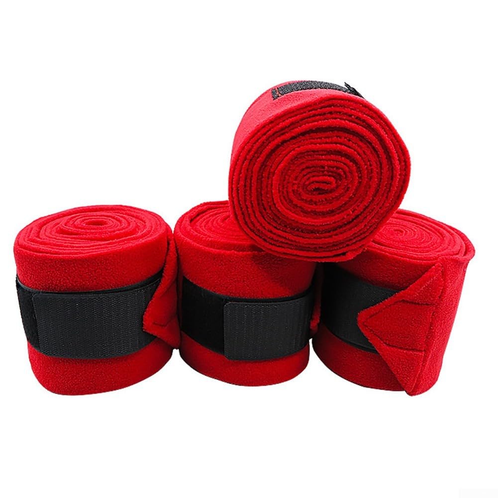 Horse Leg Wraps Self Adherent Cohesive Bandages for Riding Show Care 4 Pack Red Black Blue Gray Approx For x 11cm Soft Fleece Equine For Polo(Red)