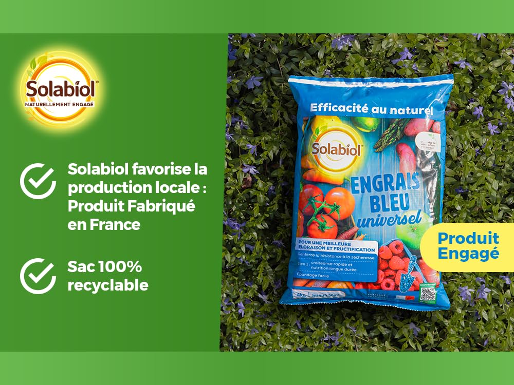 SOLABIOL Engrais Bleu Universel - 4Kg - Jusqu'à 50m² - Croissance Rapide & Nutrition Longue Durée - Renforce La Résistance A La Sécheresse - Utilisable En Agriculture Biologique SOBLEU4