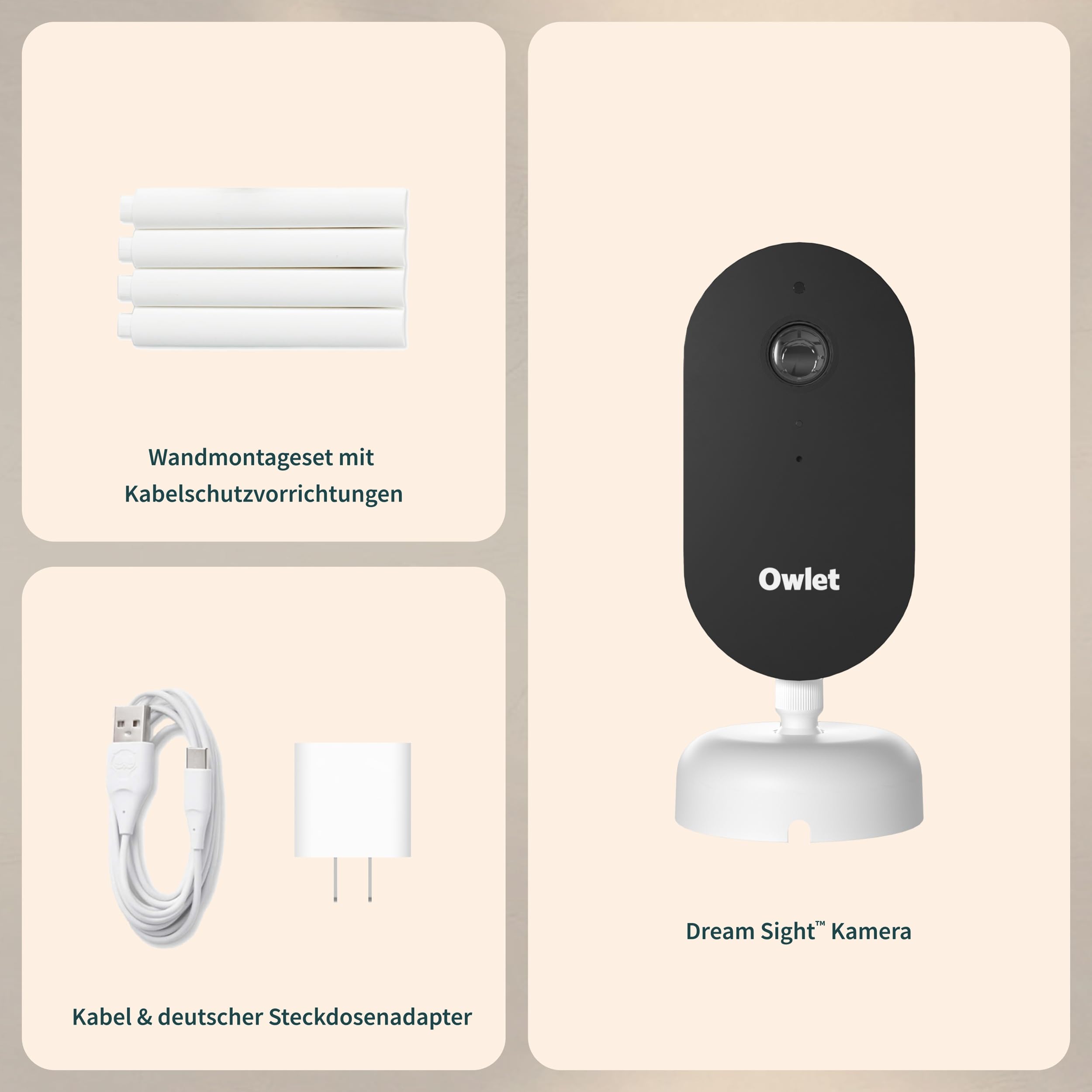 Owlet Dream Sight™ – Smart HD Babyphone mit 2K-Kamera | Sichere WLAN-Verbindung, Nachtsicht, Weinen-/Bewegungs-/Geräuscherkennung, Temperatur- Luftfeuchtigkeitsüberwachung