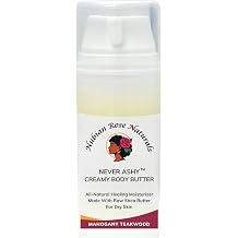 NEVER ASHY Creamy Body Butter. Natural Mahogany Teakwood Lotion, For Dry Skin, Moisturizing Raw Shea Butter | 48 Hour Relief For Body, Hands, Feet | Vegan & Plant Based | By Nubian Rose Naturals