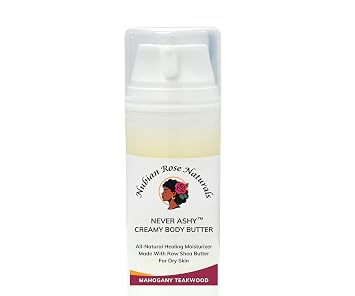 NEVER ASHY Creamy Body Butter. Natural Mahogany Teakwood Lotion, For Dry Skin, Moisturizing Raw Shea Butter | 48 Hour Relief For Body, Hands, Feet | Vegan & Plant Based | By Nubian Rose Naturals