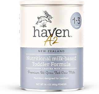 Haven A2 Grass-Fed Cow Toddler Formula Milk Powder | Probiotics, Prebiotics, DHA, Lutein | Non-GMO, Easy Digest, 14.1oz