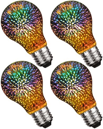 CanYa Colorful 3D Light Bulb RGB Decorative LED Bulb Lamp Filament 4W Edison Bulb Light Colorful Decorative Lamp A60 Filament Fireworks Ball Light Home Bar Cafe Party Wedding Decoration Pack of 4