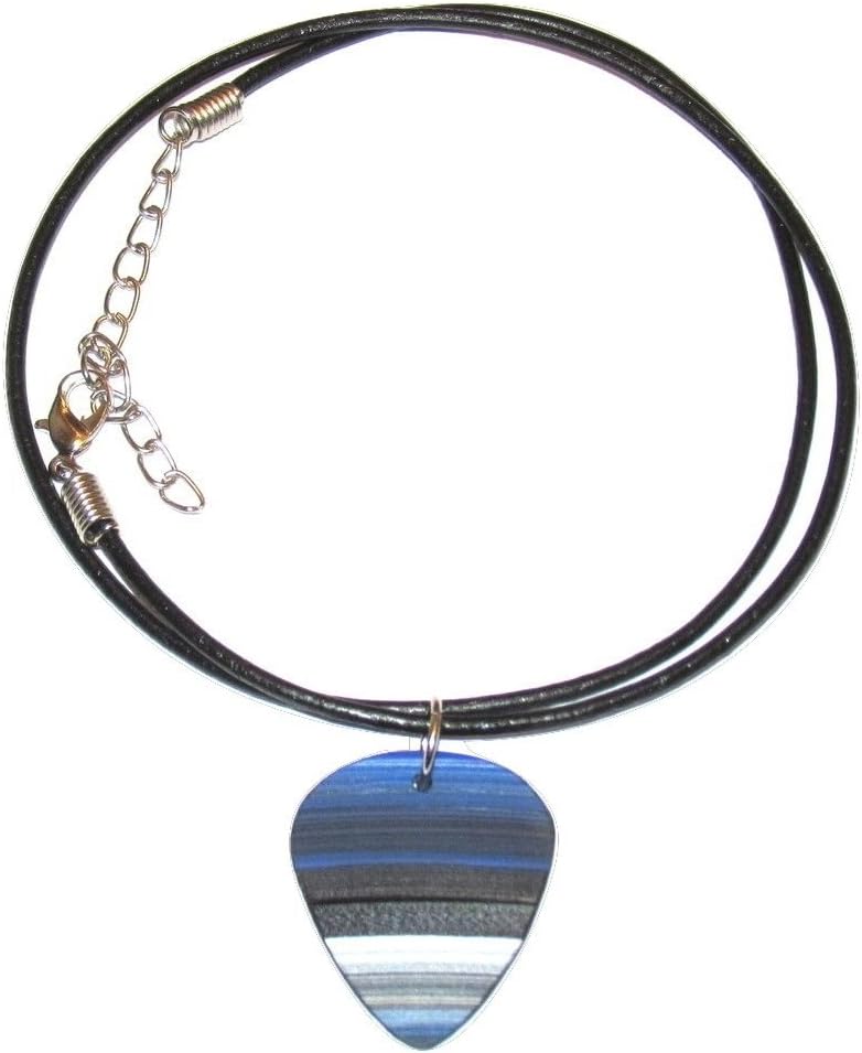 Vinyl Record Guitar Pick Leather Necklace (Blue)