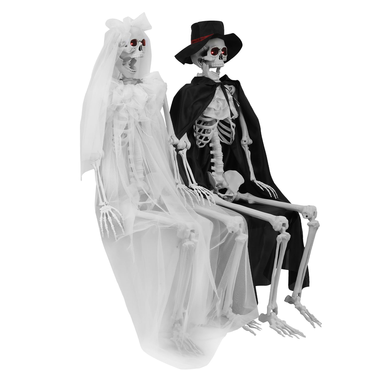 Szkielet o naturalnej wielkości, para na Halloween, dla panny młodej, na Halloween, rekwizyt na Halloween, ruchome stawy, świecące oczy, efekty dźwiękowe, dekoracje do wnętrz i na zewnątrz, dekoracja