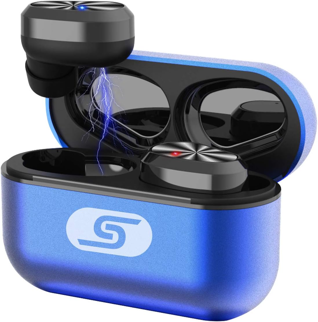 TWS Bluetooth 5.0 wireless earbuds headset SZSAGO W5s true wireless earphones for iPHONE/SAMSUNG IPX7 waterproof smart bluetooth headphones Headsets with patented intelligent Metal Charging case(blue)
