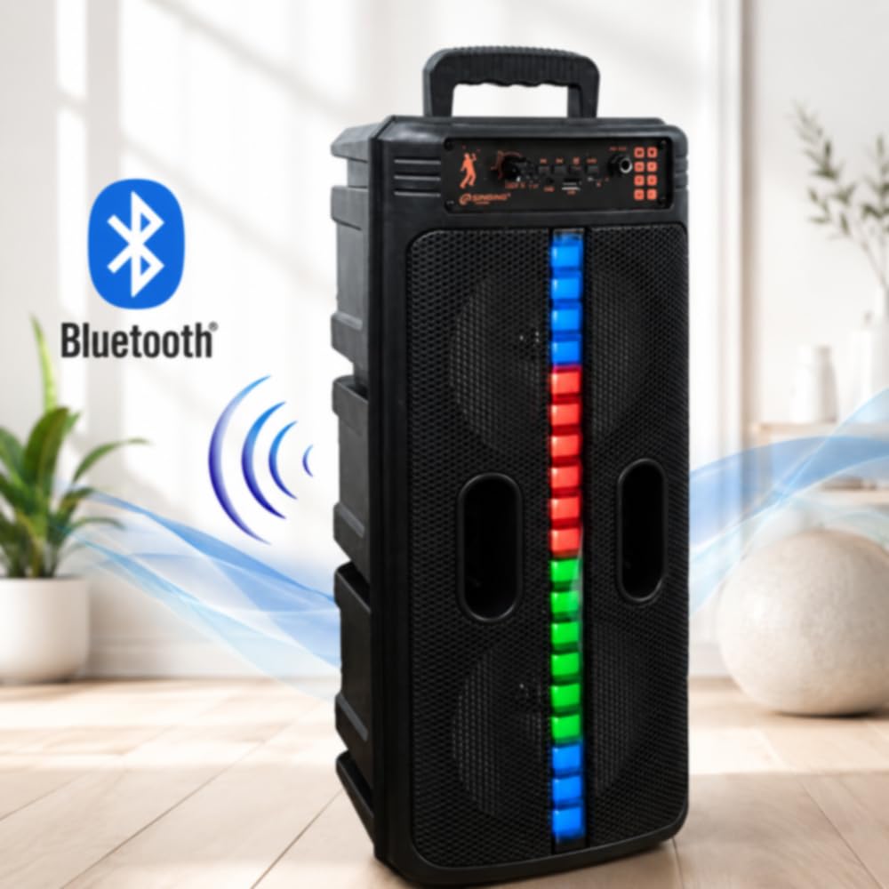 Vetrineinrete® Cassa Bluetooth Ricaricabile 20W RMS con LED RGB | 70W PMPO, Radio FM Integrata, Ingresso USB e SD, Tecnologia TWS, Display LED