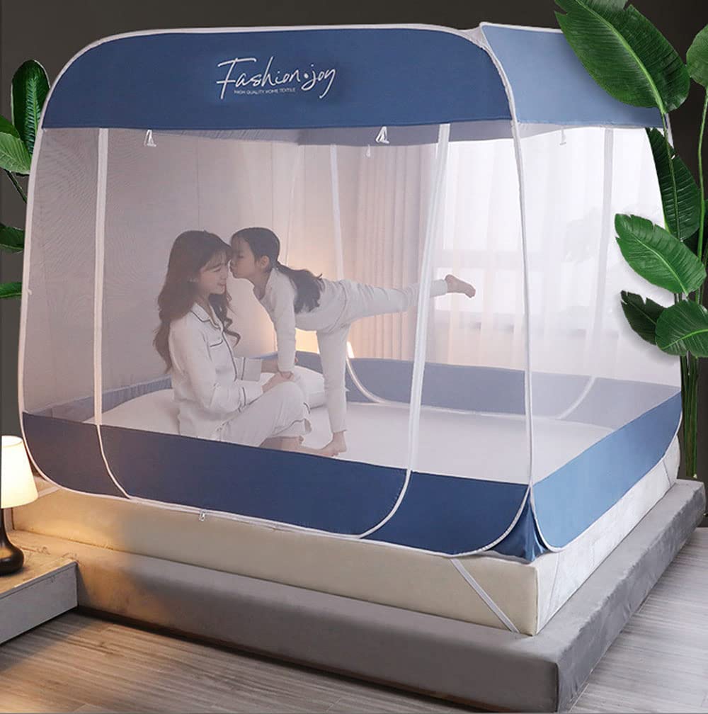 Mosquitera emergente para cama doble, mosquitera de viaje portátil plegable, cortina mosquitera de doble puerta con parte inferior, fácil instalación, antimosquitos, para cama, camping, viaj
