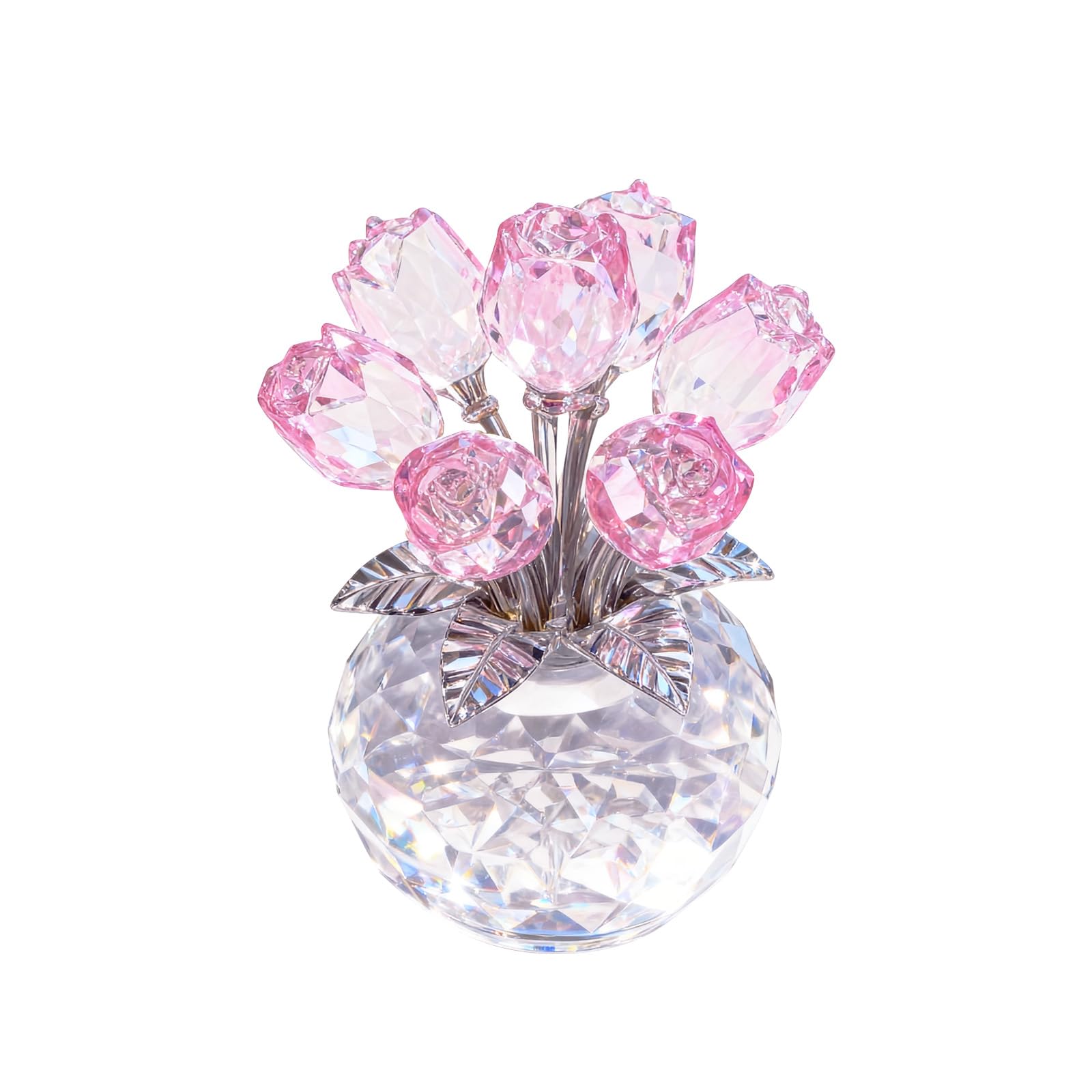 AUSTUFF Crystal Pink Rose Flower Figurine Ornaments, Glass Rose