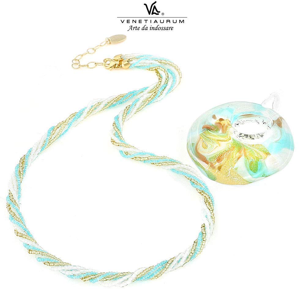 Venetiaurum - Collana Girocollo Multifili per Donna Con Medaglione In Vetro Originale Di Murano E Argento 925 - Gioiello Made In Italy Certificato