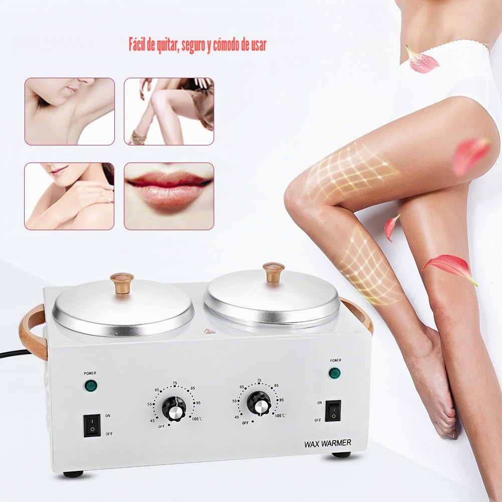 Sonew Máquina de calentamiento de cera de doble cera de cera eléctrica portátil profesional calentador de cera con ajuste de temperatura ajustable, para mujeres hombres